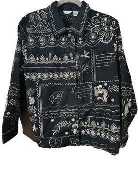 VTG Laura Ashley Embroidered Blazer Jacket 2X Black and Gold Jacket Cardigan